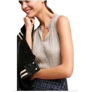 Anthropologie Vanessa Virginia Smocked Metallic Blouse Top Women's Tunic Size S